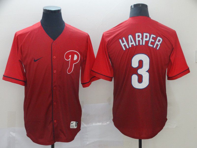 Men Philadelphia Phillies 3 Harper Red Nike Fade MLB Jersey